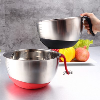 RICE WASHING BOWL WITH PERFORATED SIDE DRAINER 201SS LONG HANDLE