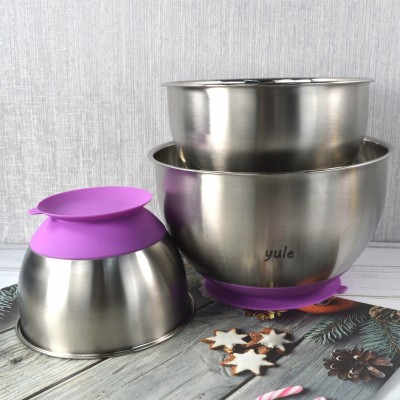 New Design Stainless Steel Salad Bowl With Silicone Bottom Sucker PE Lid Professional Salad Food Bowl Chinese Manufacturers