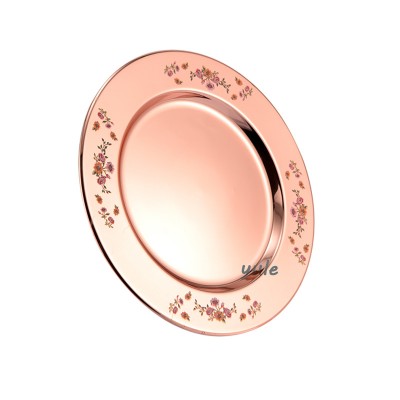 Cheap Wholesale Wedding 201 Western Plate stainless steel Round Charger plates Rose Gold Charger dishes