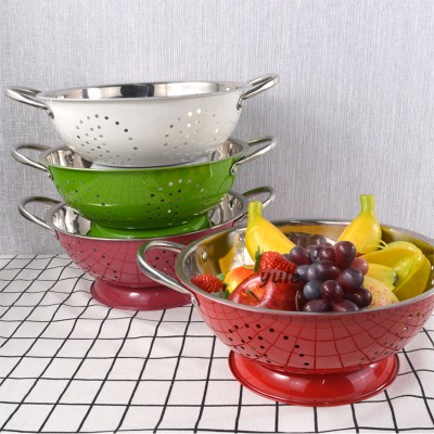 Fruit Container Plate Perforated Drainer Stainless Steel Fruit Container Chinese Professional Manufacturer Colorful Painting